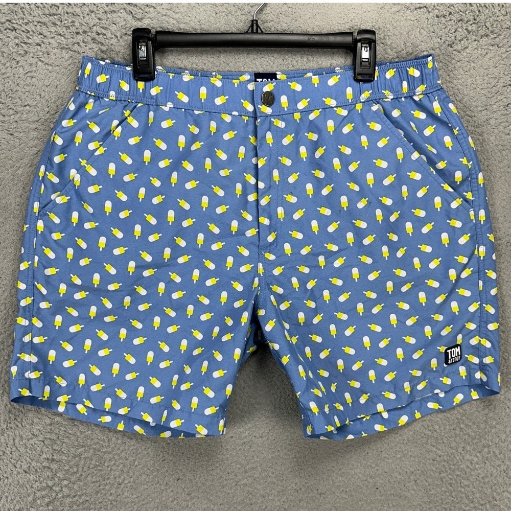 Tom & Teddy Swim Trunks Mens‎ XL Popsicle Blue Stretch Mesh Lined Board Shorts